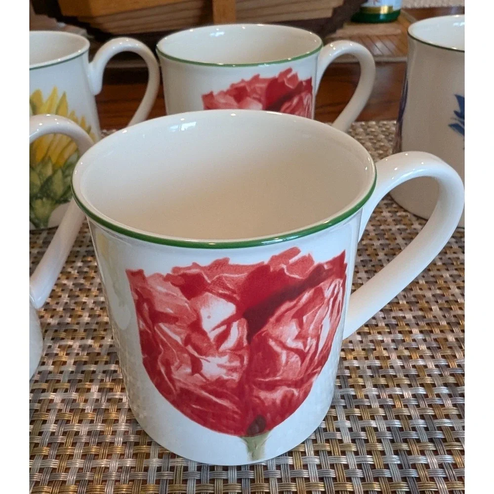 Villeroy & Boch Flora Botanical Coffee Mugs Set of 8 Porcelain Floral 3.5" - Picture 4 of 13